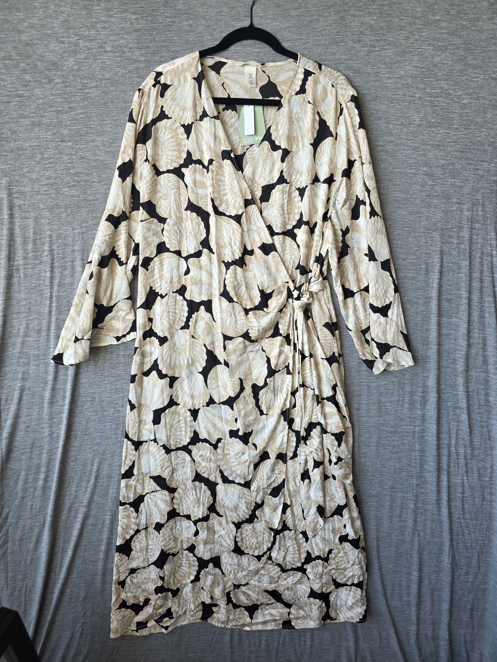 H&M Neutral Floral Wrap Midi Dress with Tie Waist
